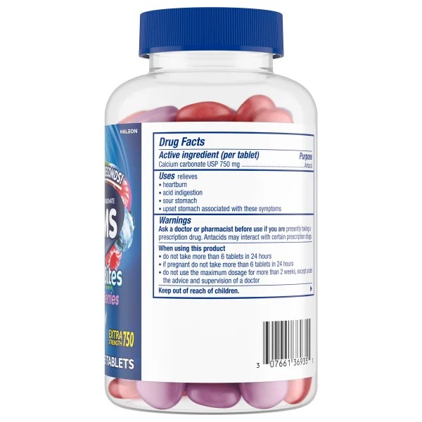 เม็ดเคี้ยวบรรเทาอาการกรดไหลย้อน TUMS Antacid Chewy Bites Extra Strength 750 - Assorted Berries (108 Chewable Tablets)