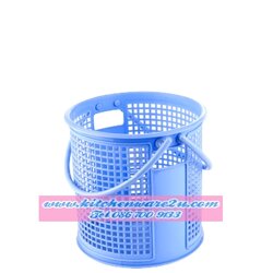 P04397 ตะกร้ากลม หูหิ้ว ซ้อนได้ (22*22*22 cm) เกรดเอ สีสวย หนามาก 1938 ราคาส่งต่อโหล: 12 ใบ