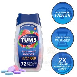 เม็ดเคี้ยวบรรเทาอาการกรดไหลย้อน TUMS Antacid Ultra Strength 1000 - Assorted Berries (72 Chewable Tablets)