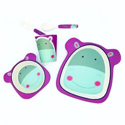 ชุดรับประทานอาหารปลอดสารพิษจากเยื่อไผ่ธรรมชาติ Yookidoo Natural Bamboo Fiber Kids Set (Hippo)