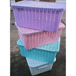 P10664 ตะกร้าฉลุมีฝา (24*10*18 cm) สีหวาน ขายดีมาก ราคาส่งต่อ 1 โหล:12 ใบ ขายส่งตะกร้ามีฝา