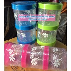 P09517 กระปุกใสลายดอกไม้ แพค 3 ใบ (10*10*9 cm) เกรดเอ สุดคุ้ม ราคาส่งต่อ 1 โหล: 12 แพค:36 ใบ