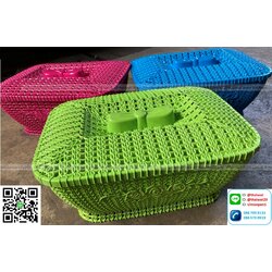 P11344 ตะกร้าเหลี่ยมมีฝาปิด ลายฉลุ (25*32*15 cm) No.8041 (ราคาส่งต่อ 1 โหล : 12 ใบ)