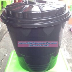 P02403 ถังฝาล็อค สีดำ (27.5*27.5*30 cm) ราคาส่งต่อ 12 ใบ