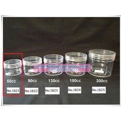 P05735 กระปุกกลมใสฝาเกลียว (5.3*5.3*4 cm) ความจุ 50cc พลาสติกเนื้อแข็ง No.1821 (ราคาขายส่งต่อ 1 ลัง: 12 โหล :144 ใบ:เฉลี่ย 7 บต่อใบ)