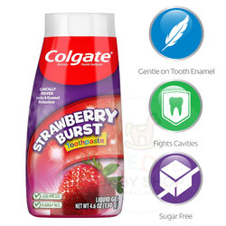 ยาสีฟันและน้ำยาบ้วนปากสำหรับเด็ก Colgate Kids 2-in-1 Strawberry Burst Fluoride Toothpaste Dentifrice