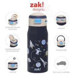 กระติกน้ำสเตนเลสรักษาอุณหภูมิ Zak! Outer Space Mesa Vacuum Insulated Stainless Steel 13.5 Oz Bottle