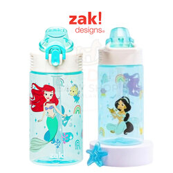 กระติกน้ำพร้อมหลอดดื่มสำหรับเด็ก Zak! Disney Princess Ariel & Jasmine 16 Oz. Sage Covered Spout Bottle