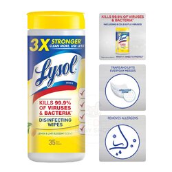 กระดาษเปียกทำความสะอาดพร้อมกำจัดเชื้อโรค Lysol Disinfecting Wipes - Lemon & Lime Blossom (35 Wet Wipes)