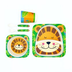 ชุดรับประทานอาหารปลอดสารพิษจากเยื่อไผ่ธรรมชาติ Yookidoo Natural Bamboo Fiber Kid Picnic Set (Lion)
