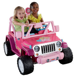 รถจี๊ปบาร์บี้พลังแรงสูงแบบ 2 ที่นั่งสำหรับลูกสาว Fisher-Price รุ่น Power Wheels Barbie Jammin' Jeep Wrangler 12-Volt Battery Powered Ride-On (Pink)