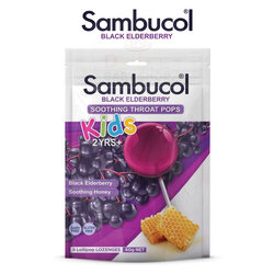 อมยิ้มเสริมภูมิคุ้มกันพร้อมบรรเทาอาการไอระคายคอสำหรับเด็ก Sambucol Black Elderberry Kids Soothing Throat Pops
