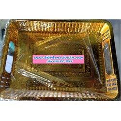 P09236 ถาดเหลี่ยม พลาสติกชุบสีทอง (12*10 นิ้ว) ราคาส่งต่อ 1 โหล:12 ใบ