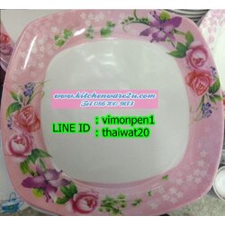 P10151 จานเปลเหลี่ยม 9 นิ้ว ขอบมน เมลามีน หนา พิมพ์ลาย ขายดีมากก ราคาส่งต่อ 1 โหล: 12 ใบ (ขายส่งทุกอย่าง 20 บาท)
