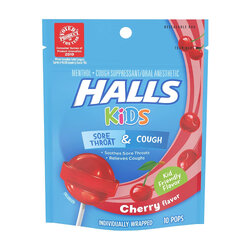 อมยิ้มบรรเทาอาการไอระคายคอสำหรับเด็ก HALLS Kids Sore Throat & Cough Pops (Cherry)