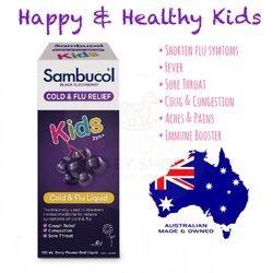 วิตามินเสริมภูมิคุ้มกันสำหรับเด็ก Sambucol Black Elderberry Cold & Flu Relief Kids Liquid