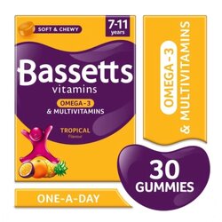 กัมมี่โอเมก้า-3 ผสมวิตามินรวมสำหรับเด็กโต Bassetts Vitamins Omega-3 & Multivitamins Gummies for 7-11 Years (30)