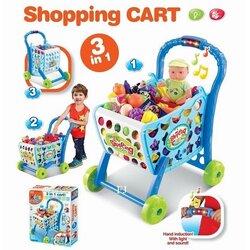 รถเข็นซุปเปอร์มาร์เก็ตพร้อมที่นั่งตุ๊กตา Kids Shopping 3-in-1 Cart (Blue)
