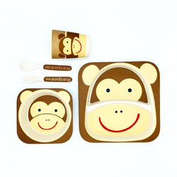 ชุดรับประทานอาหารปลอดสารพิษจากเยื่อไผ่ธรรมชาติ Yookidoo Natural Bamboo Fiber Kid Picnic Set (Monkey)