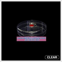 P07244 กล่องกลมใส พลาสติกแข็ง จุกสี ใสปิ๊ง จุ 960 ml (21.5*21.5*5.4 cm) No.235 ราคาส่งต่อ 1 โหล: 12 ใบ