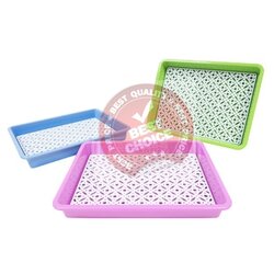 P08761 ถาดคว่ำแก้ว พร้อมตะแกรงรอง ดีไซน์ใหม่ สีหวาน (30*38.5*5 ซม.) No.219 ขายส่งยกมัด เพื่อง่ายต่อการขนส่ง(ราคาส่งต่อ 4 โหล: 48 ใบ: เฉลี่ย 390 บ/โหล)