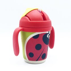 แก้วบรรจุเครื่องดื่มแบบหลอดพร้อมมือจับชนิดปลอดสารพิษ Yookidoo Natural Bamboo Fibre Straw Cup (Ladybug)