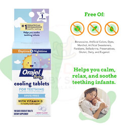 เม็ดอมละลายบรรเทาอาการเจ็บปวดขณะฟันขึ้น Orajel Baby Cooling Tablets for Teething with Vitamin D