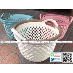 P00489 ตะกร้ากลมเล็ก (15*15*15 cm) หูจับ ลายฉลุ สไตล์ญี่ปุ่น เกรดเอ (ราคาส่งต่อ 12 ใบ )