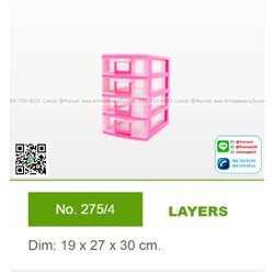 P04169 ตู้ลิ้นชักเล็ก 4 ชั้น (18.5*26.7*29.5 cm) No.275-4 เกรดเอ สีสวย ราคาส่งต่อโหล : 12 ชุด (เฉลี่ย 140 บต่อชุด)