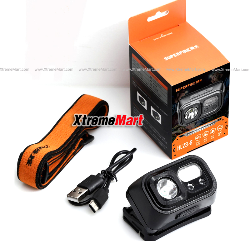 ไฟฉายคาดหัว Superfire HL23-S LED 350Lumen แสงขาว + ไฟข้างสีแดง พร้อมระบบ Sensor มือโบกเปิด-ปิด (ชุดละ)