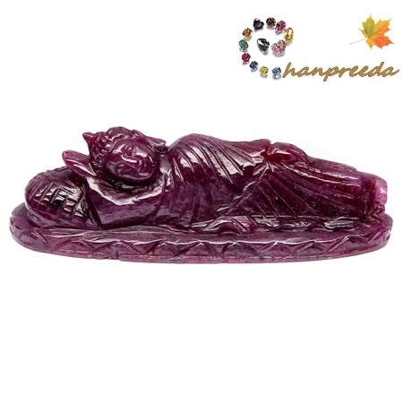 Carving Unheated Natural Ruby Reclining Buddha พลอยทับทิมไม่ผ่านการอบหรือเผา แกะสลักพระพุทธไสยาสน์ หรือ พระนอน หนัก 83.17 กะรัต สีแดงสวย งานแกะสลักสวย