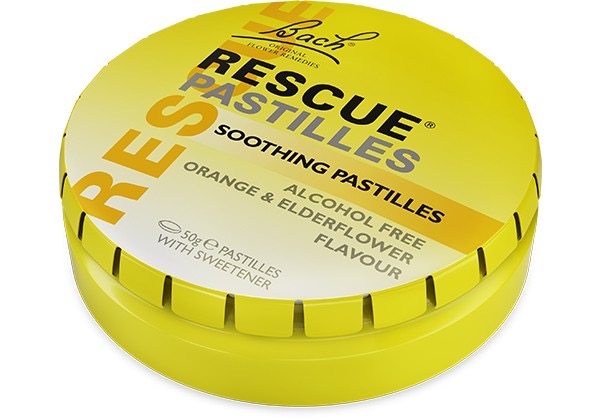 สมุนไพรบรรเทาความกังวลและผ่อนคลายความตึงเครียดชนิดกัมมี่ Bach Original Flower Remedies RESCUE PASTILLES (Orange & Elderflower)
