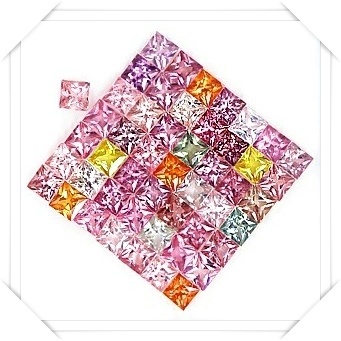 Princess Cut 3.0 m พลอยแฟนซี Fancy สี่เหลี่ยมก้นเพชร จำนวน 50 เม็ด หนัก 9.12 กะรัต หลากหลายสี Multi Colour เนื้อสะอาดทุกเม็ด ใสปิ้ง เจียระไนแบบเพชร