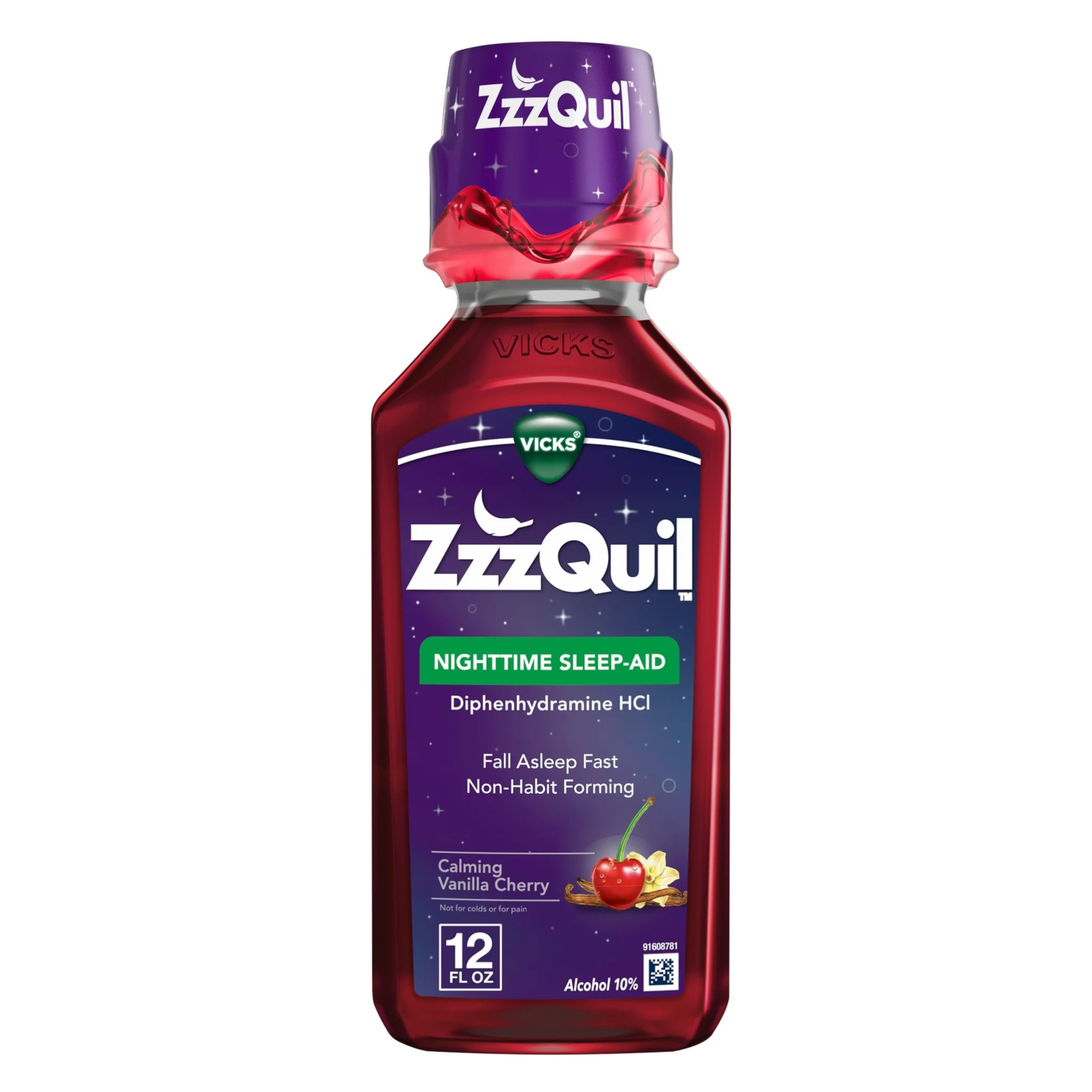 วิตามินเสริมการนอนหลับชนิดน้ำ Vicks ZzzQuil Nighttime Sleep-Aid Liquid (Calming Vanilla Cherry)
