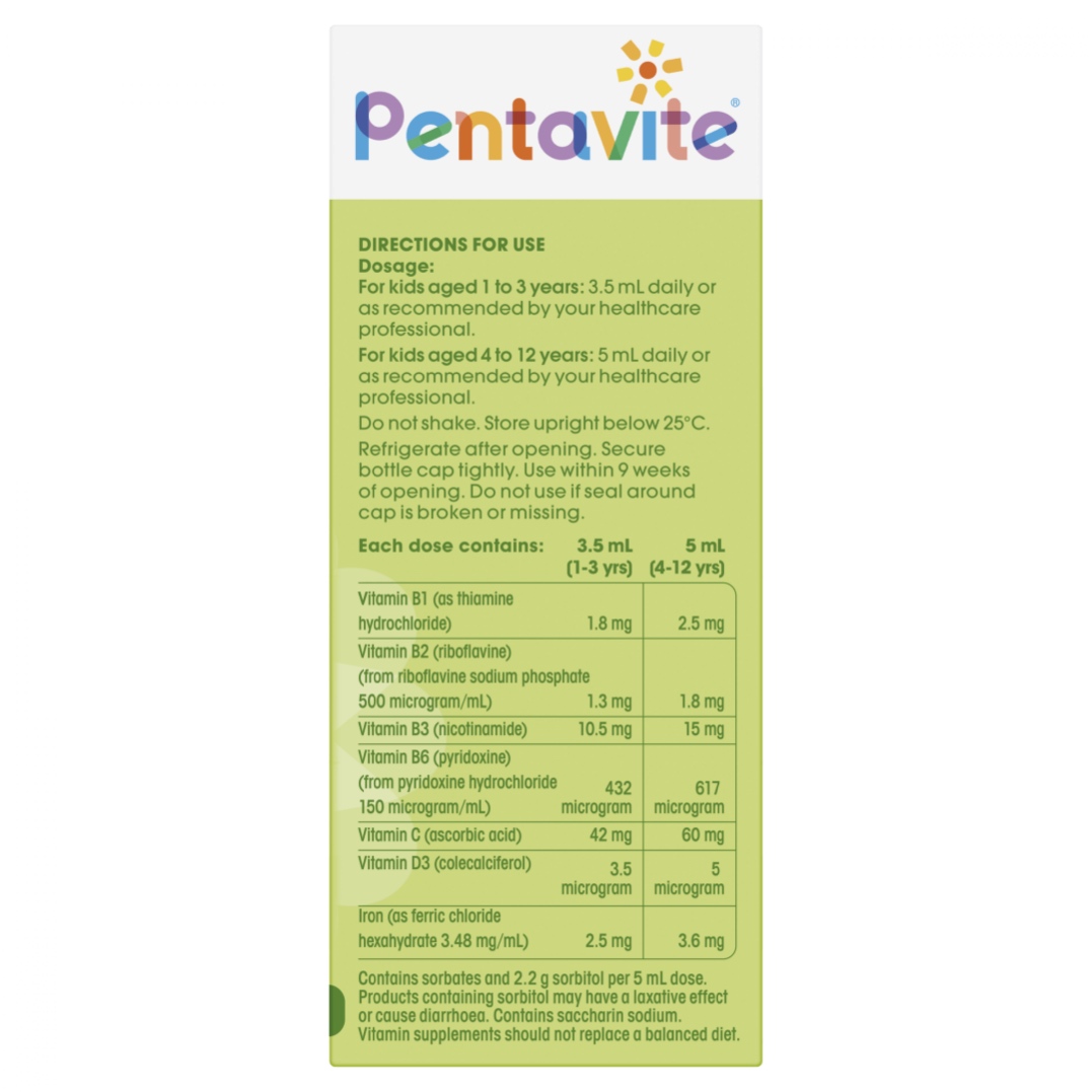 วิตามินรวมเสริมธาตุเหล็กสำหรับเด็ก Pentavite Multivitamin with Iron Oral Liquid