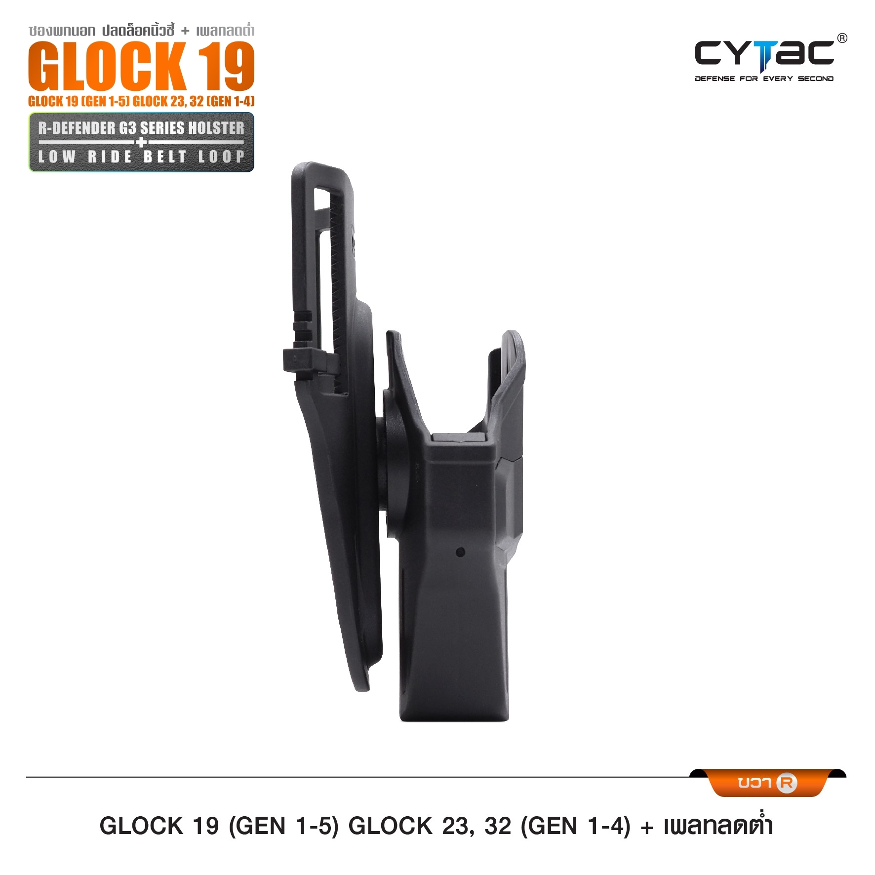 CYTAC thailand ซองพกนอก GL0CK 19 + เพลทลดต่ำ (ปลดล็อคนิ้วชี้)