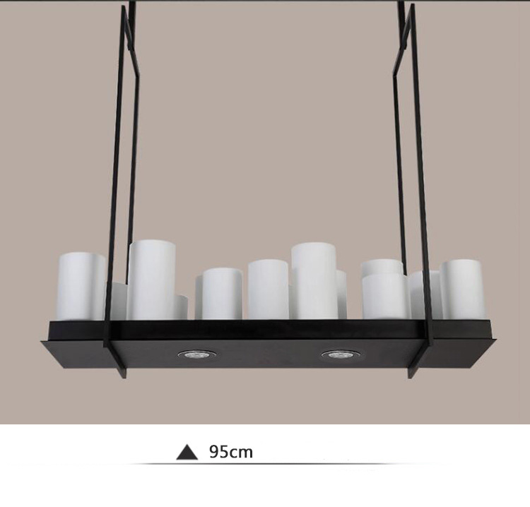 โคมไฟแชนเดอเรีย โครงเหล็กสี่เหลี่ยมผืนผ้าแผ่นเรียบสีดำ โป๊ะแท่งเทียนสีขาวขุ่นวางเรียงสไตล์ Europe [XSAL1104-2]