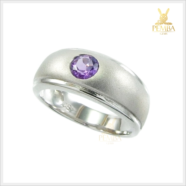 แหวนอเมทิสต์ เม็ดเดี่ยว เงินแท้925 ชุบทองคำขาว แหวนพลอยแท้