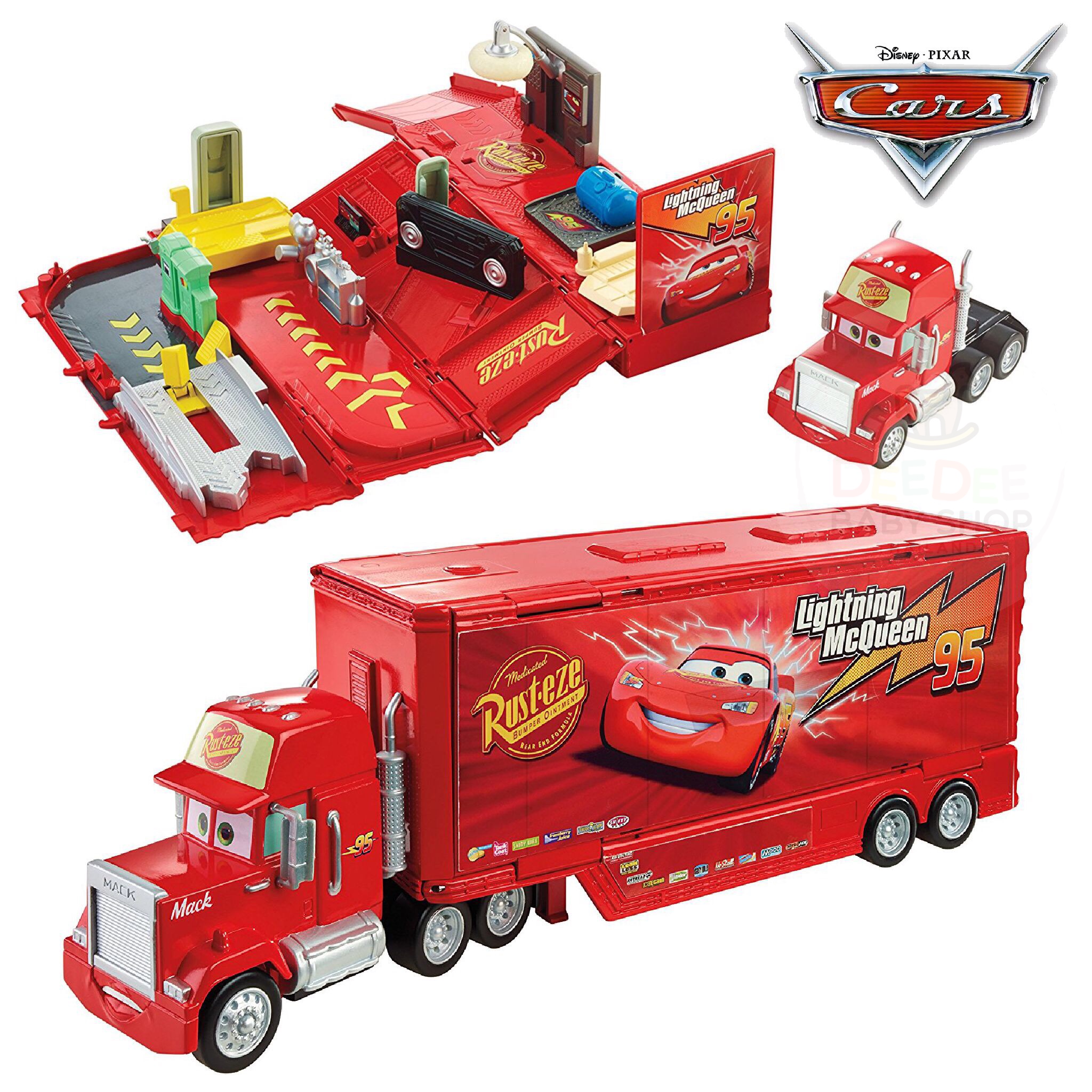 กล่องรถพร้อมกิจกรรมซ่อมบำรุงรถยนต์ Disney Pixar Cars Wheel Action Drivers Mack Playset