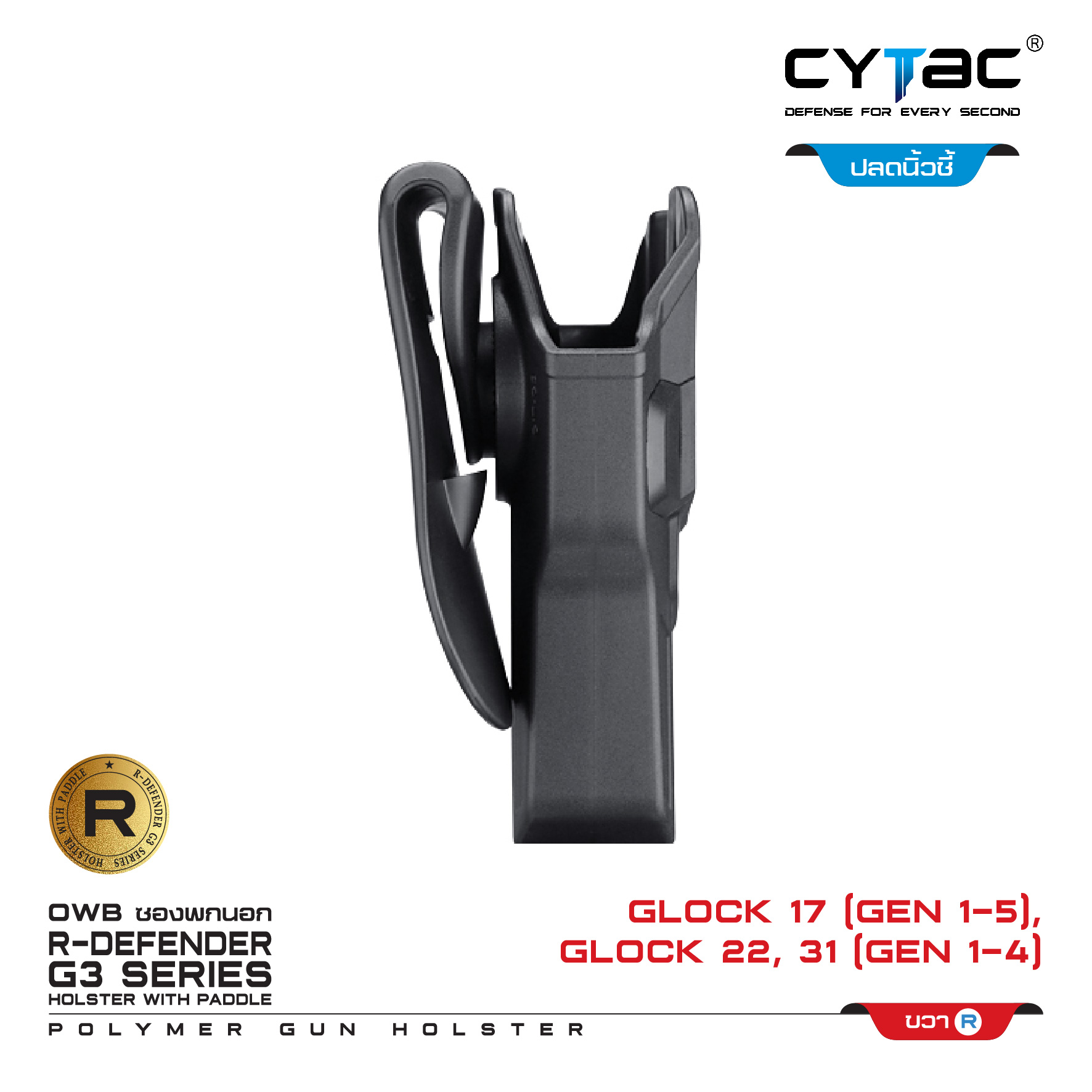 🇹🇭⫸ CYTAC ซองพกนอก ขวา ซ้าย ปลดล็อคนิ้วชี้ รุ่น GLOCK 17,22,31