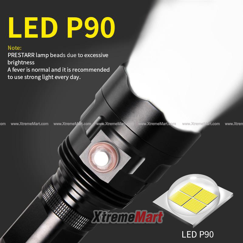 ไฟฉาย XHP90 LED P90 FlashLight ชาร์จUSB พร้อมแบตเตอรี่ชาร์จได้ 26650 เเละสายชาร์จ