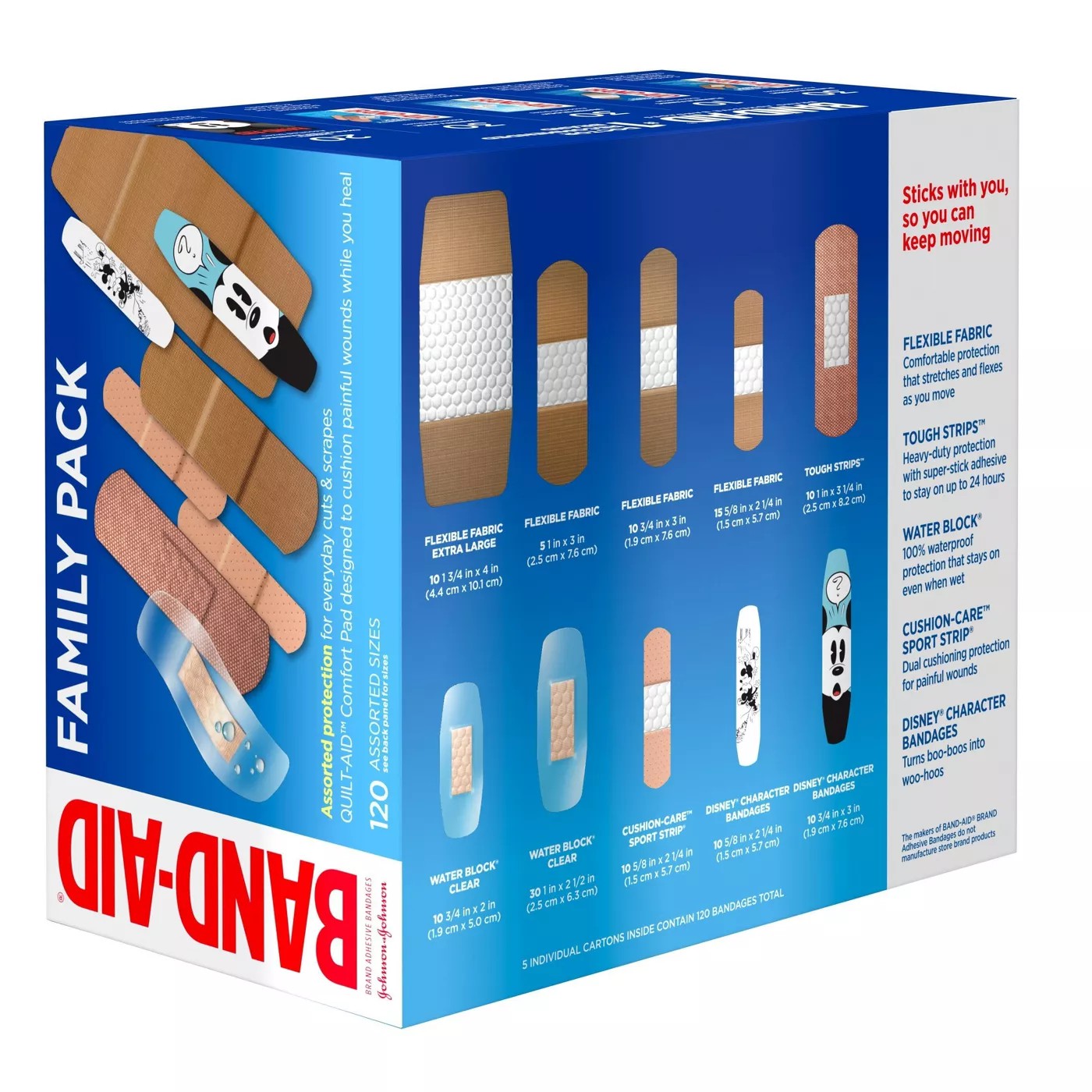 พลาสเตอร์ปิดแผลคละแบบ Johnson & Johnson BAND-AID Brand Adhesive Bandages - Family Pack (120 Assorted Sizes)