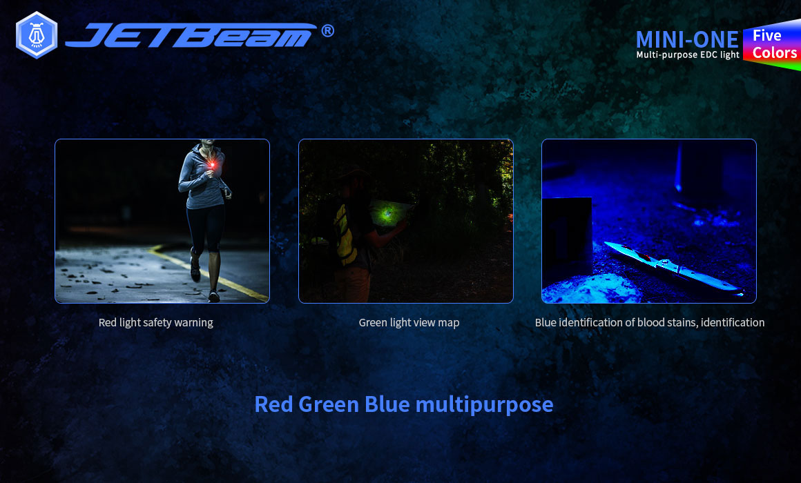 ไฟฉายขนาดเล็ก JetBeam MINI ONE หลอด XP-G3 500lumen 5สี แสงขาว + RGB + UV Type-C fast Charging
