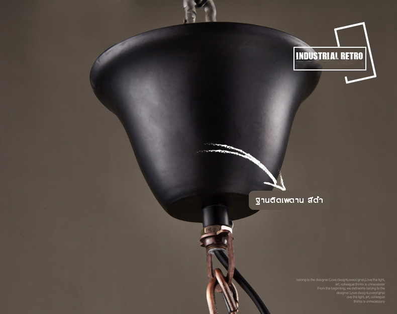 โคมไฟแขวนเพดานเหล็กสไตล์ย้อนยุคทรงหมวกฟางมีครอบแก้ว [LF-8710]
