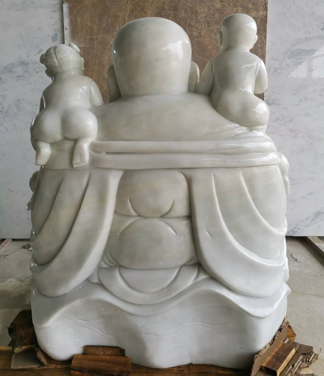 พระสังกัจจายน์แกะสลักหินอ่อนหยกขาว ขนาดสูง100ซม กว้าง89ซม ลึก 69 ซม