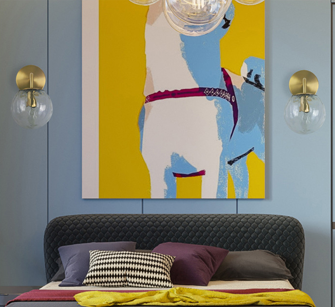 โคมไฟติดผนังแก้วทรงกลมก้านสีทองเหลือง [GB15]