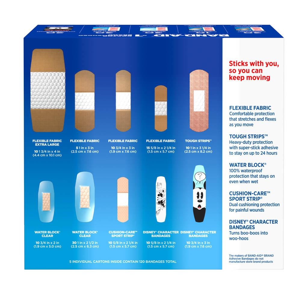 พลาสเตอร์ปิดแผลคละแบบ Johnson & Johnson BAND-AID Brand Adhesive Bandages - Family Pack (120 Assorted Sizes)