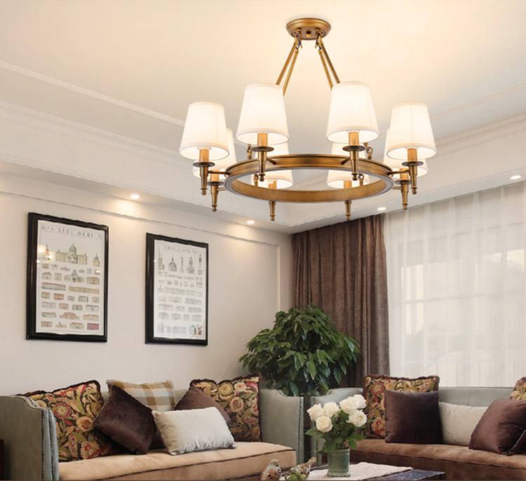 โคมไฟระย้าเหล็กทรงกลมโป๊ะผ้าทรงดอกเห็ดสไตล์อเมริกันโมเดิร์น [6050]