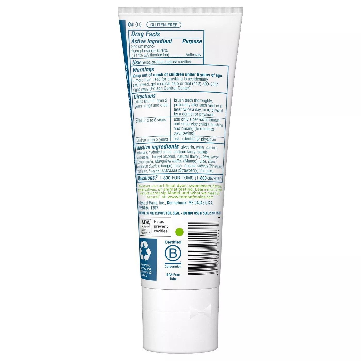 ยาสีฟันผสมฟลูออไรด์สำหรับเด็ก Tom's of Maine Natural Children's Fluoride Toothpaste (Silly Strawberry)