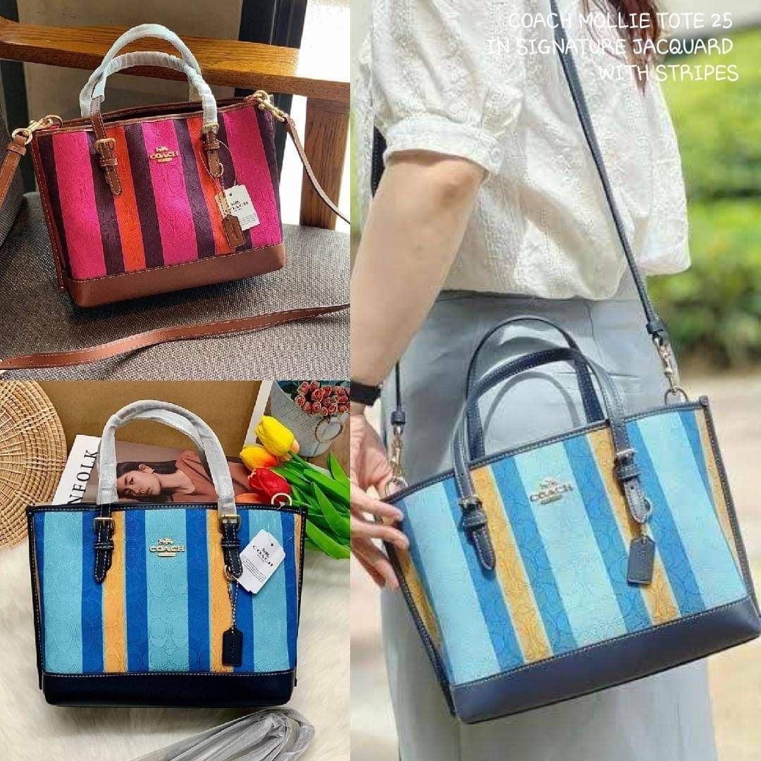 COACH MOLLIE TOTE 25 IN SIGNATURE JACQUARD WITH STRIPES C4086 (แอดไลน์ก่อนสั่งซื้อ)